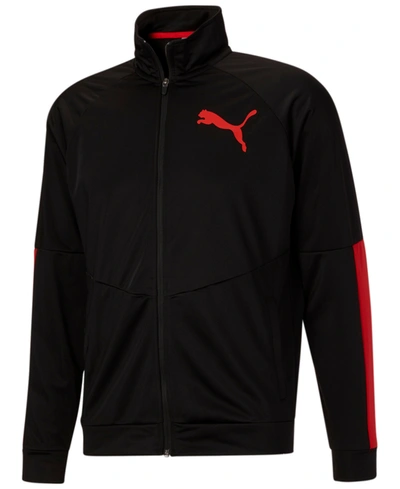 Puma Men's Contrast Logo Tricot Jacket 2.0 In Black,high Risk Red