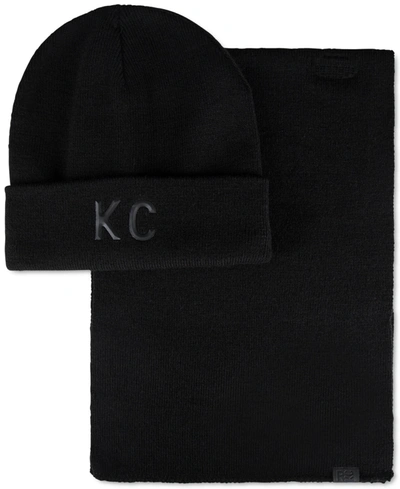 Kenneth Cole Reaction Men's Flat-knit Beanie And Scarf Set In Black