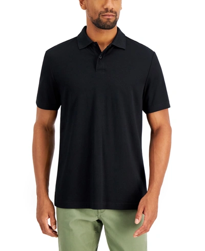 Alfani Men's Regular-fit Solid Supima Blend Cotton Polo Shirt, Created For Macy's In Deep Black