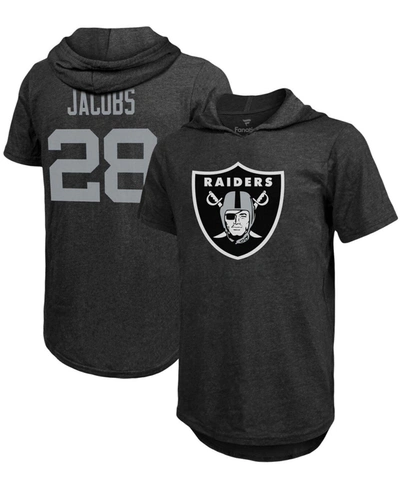 Fanatics Men's Josh Jacobs Heathered Black Las Vegas Raiders Name Number Tri-blend Hoodie T-shirt