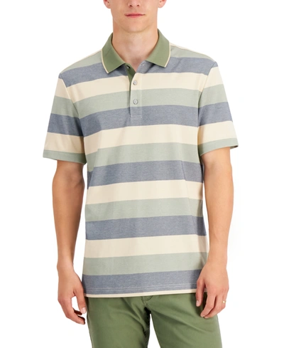 Alfani Men's Regular-fit Striped Supima Blend Polo Shirt, Created For Macy's In Sage Cbo