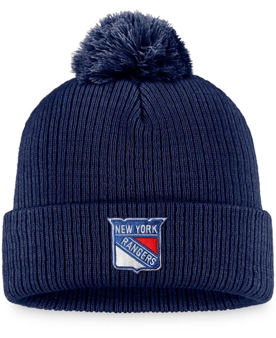 Fanatics Men's Navy New York Rangers Core Primary Logo Cuffed Knit Hat With Pom