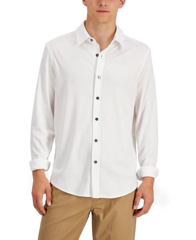 Alfani Men's Regular-fit Supima Cotton Birdseye Shirt, Created For Macy's In White Pure