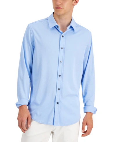 Alfani Men's Regular-fit Supima Cotton Birdseye Shirt, Created For Macy's In Pale Ink Blue