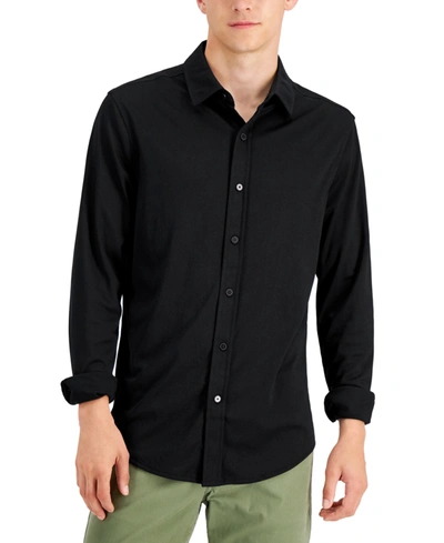 Alfani Men's Regular-fit Supima Cotton Birdseye Shirt, Created For Macy's In Deep Black