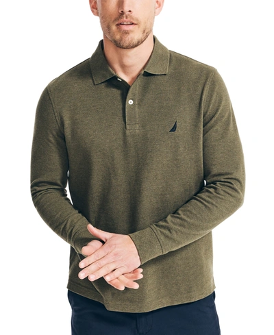 Nautica Men's Classic-fit Long-sleeve Deck Polo Shirt In Costal Olive Heather