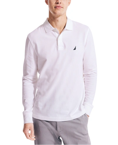Nautica Men's Classic-fit Long-sleeve Deck Polo Shirt In Bright White