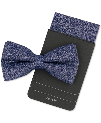 Tallia Men's Navy Iridescent Glitter Bow Tie & Pocket Square