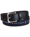 Tommy Hilfiger Men's Tri-color Ribbon Inlay Leather Belt In Black/navy