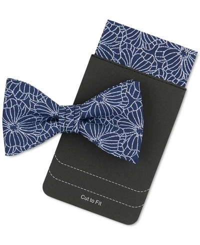 Tallia Men's Navy Floral-print Bow Tie & Pocket Square