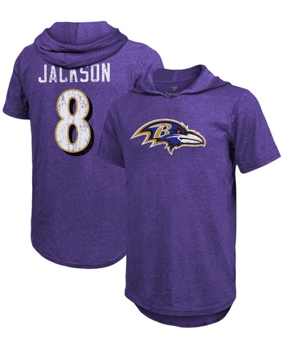 Fanatics Men's Lamar Jackson Purple Baltimore Ravens Player Name And Number Tri-blend Hoodie T-shirt