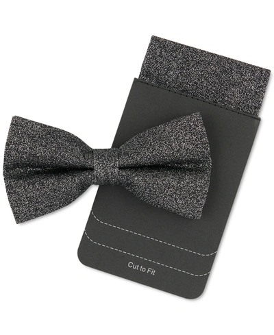 Tallia Men's Charcoal Iridescent Glitter Bow Tie & Pocket Square