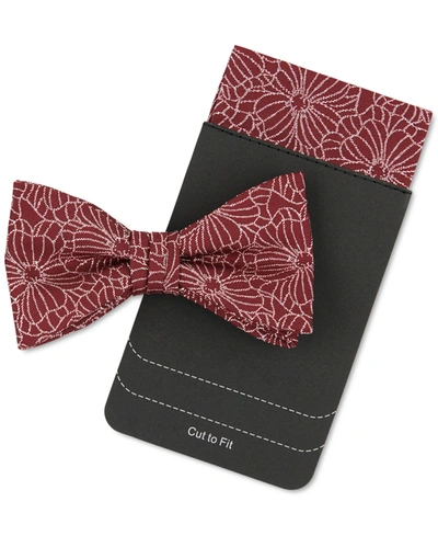 Tallia Men's Burgundy Floral-print Bow Tie & Pocket Square