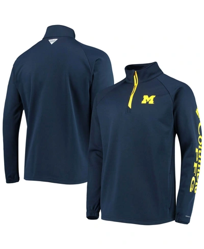 Columbia Men's Navy Michigan Wolverines Terminal Tackle Fleece Raglan Omni-shade Quarter-zip Jacket