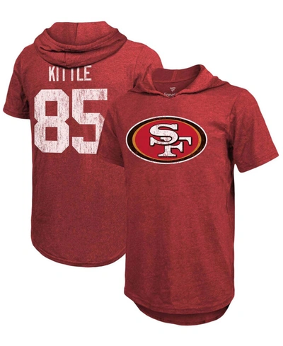 Fanatics Men's George Kittle Heathered Scarlet San Francisco 49ers Name And Number Tri-blend Hoodie T-shirt
