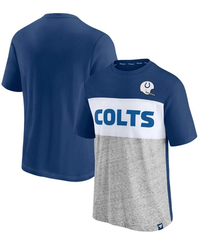 Fanatics Men's Royal, Heathered Grey Indianapolis Colts Throwback Colourblock T-shirt In Royal,heathered Grey