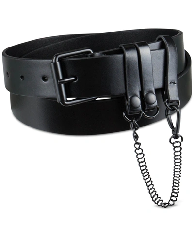 Inc International Concepts Men's Faux-leather Belt With Removable Swag Chain, Created For Macy's In Black