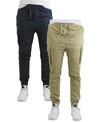 Galaxy By Harvic Men's Cotton Stretch Twill Cargo Joggers, Pack Of 2 In Black/khaki