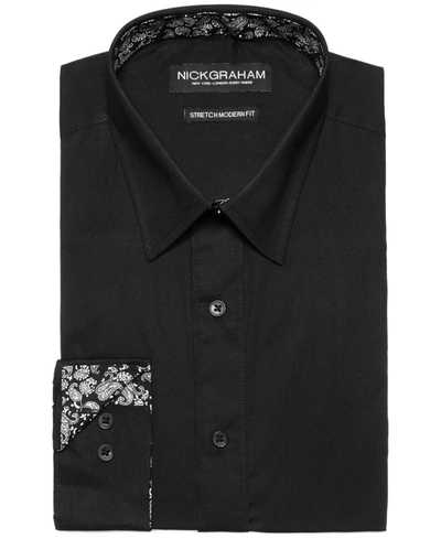 Nick Graham Men's Modern-fit Stretch Solid With Contrast Dress Shirt In Black