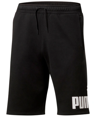 Puma Men's Elastic Drawstring 10" Shorts In Cotton Black- White
