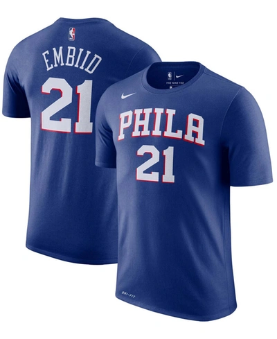 Nike Big Boys And Girls Joel Embiid Royal Philadelphia 76ers Logo Name And Number Performance T-shirt