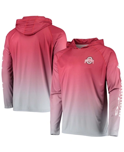 Columbia Men's Scarlet Ohio State Buckeyes Terminal Tackle Omni-shade Upf 50 Long Sleeve Hooded T-shirt