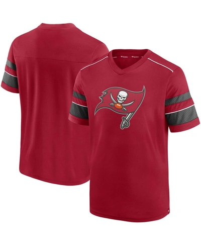Fanatics Men's Red Tampa Bay Buccaneers Textured Hashmark V-neck T-shirt