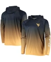 COLUMBIA MEN'S NAVY WEST VIRGINIA MOUNTAINEERS TERMINAL TACKLE OMNI-SHADE UPF 50 LONG SLEEVE HOODED T-SHIRT