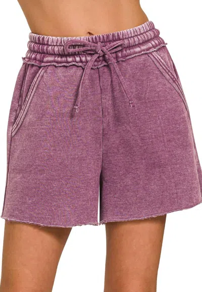42pops Acid Wash Fleece Shorts In Eggplant In Beige