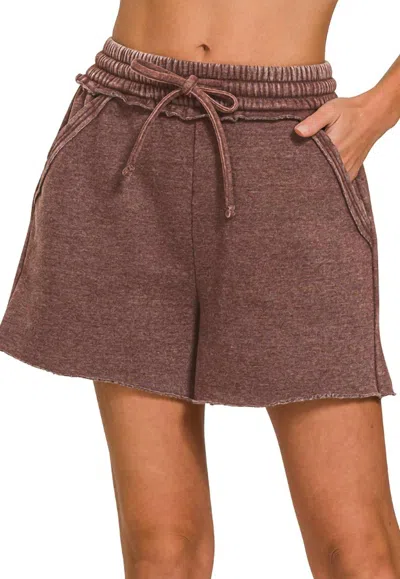 42pops Acid Wash Fleece Shorts In Mahogany In Multi