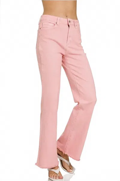 42pops Acid Wash Frayed Hem Color Denim Jeans In Pink