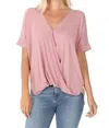42pops Crepe Layered Draped Front Top In Rose In Multi