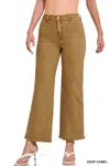 42pops Frayed Cutoff Hem Straight Wide Pants In Deep Camel In Green