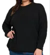 42pops High Low Basic Waffle Sweater - Plus In Black In Black