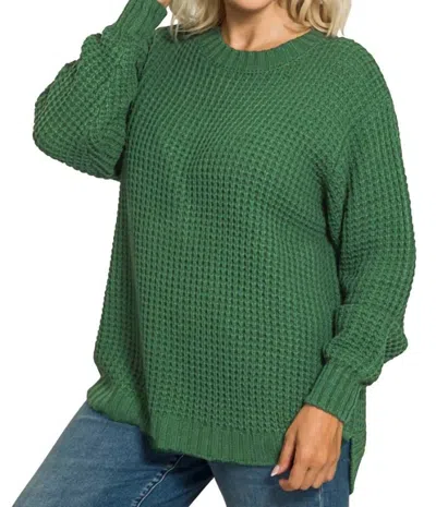 42pops High Low Basic Waffle Sweater In Evergreen In Green