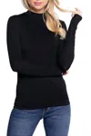 42pops Long Sleeve Mock Neck Fitted Jersey Top In Black In Black