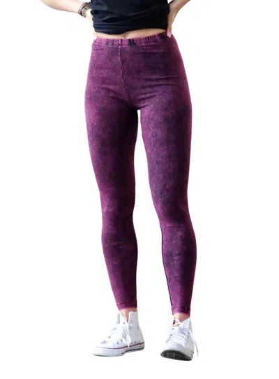 42pops Mineral Washed Full Length Leggings In Dark Plum In Multi