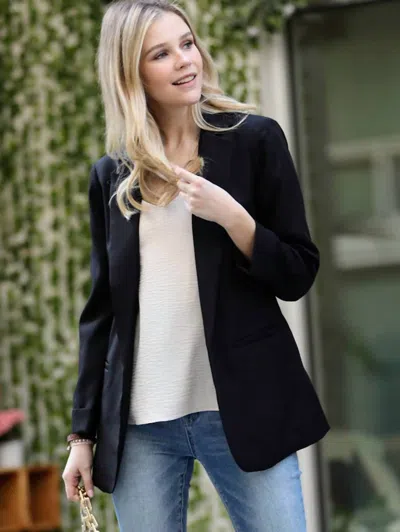 42pops Open Front Classic Blazer In Black In Blue
