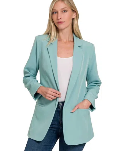 42pops Open Front Classic Blazer In Dusty Teal In Blue
