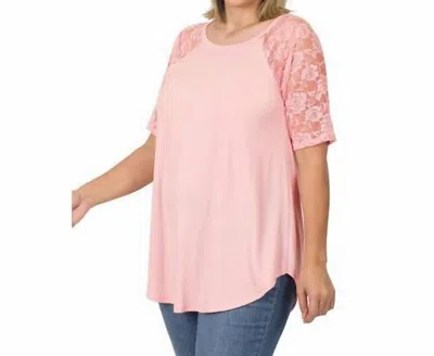 42pops Plus Top With Lace Sleeves In Dusty Pink