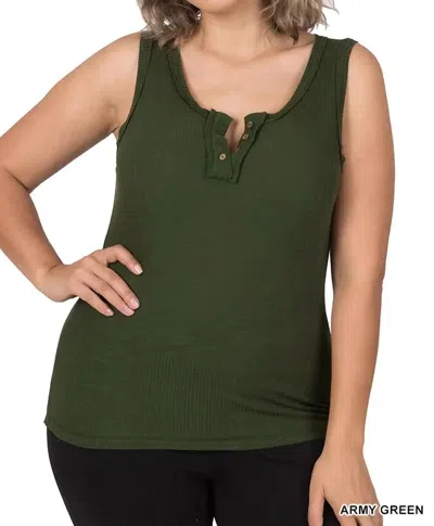 42pops Ribbed Fitted Tank Top In Army Green