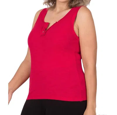 42pops Ribbed Fitted Tank Top In Ruby Red