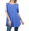 42pops Shoulder Flower Crochet Tunic Top In Royal Blue In Blue