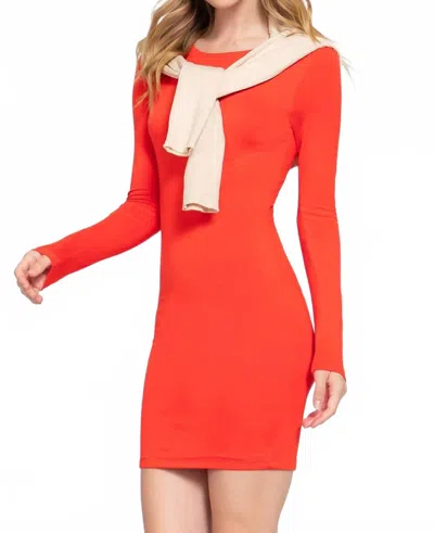 42pops Stephany Long Sleeve Rayon Jersey Mini Dress In Spicy Orange