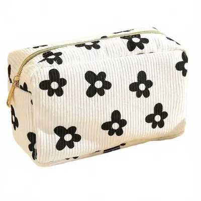 42pops Women's Floral Corduroy Makeup Bag In Black White