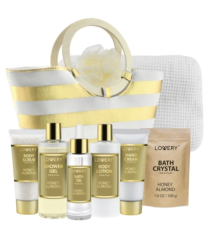 Lovery Honey Almond Home Spa Gift Set, Bath And Body Care With Tote Bag, 9 Piece