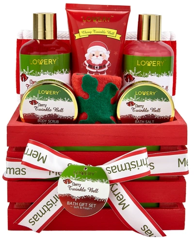 Lovery Cherry Twinkle Bell Christmas Gift Set, Bath And Body Care Package, 8 Piece
