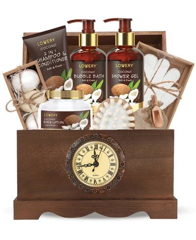Lovery Vintage-like Clock Box Body Care Gift Set, Coconut Relaxing Home Spa Set, 13 Piece