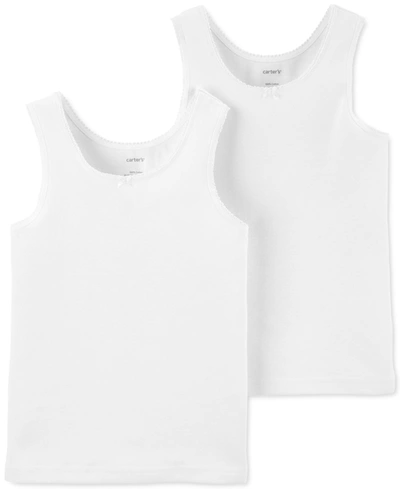 Carter's Kids' Little And Big Girls Cotton Tank Tops, Pack Of 2 In White