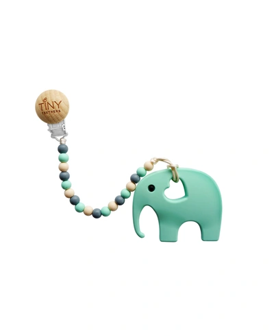 Tiny Teethers Designs 3 Stories Trading Tiny Teethers Infant Silicone Pacifier Clip With Large Removable Teether, Elephant In Sage